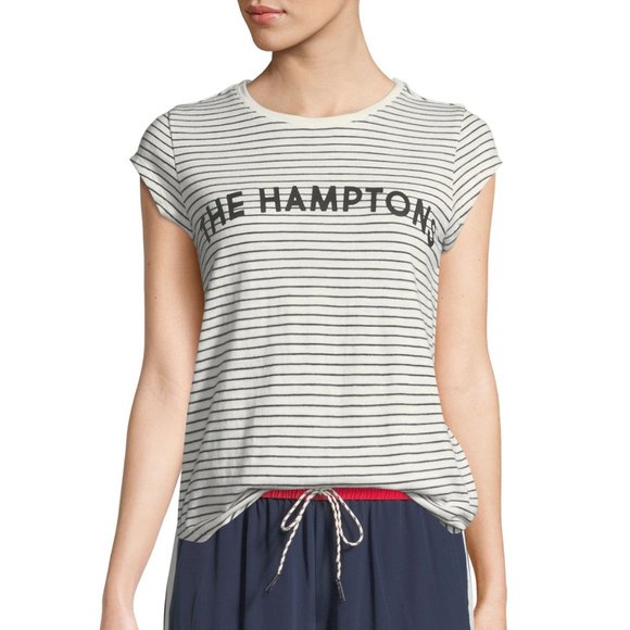 JOIE | The Hamptons Graphic Striped Knit Cap Sleeve T-Shirt Top - Picture 1 of 6